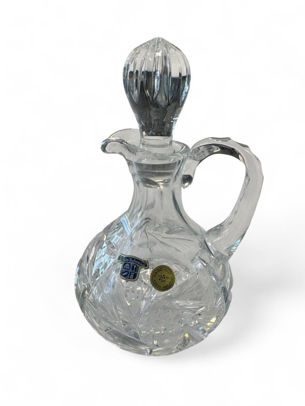 VTG Bohemia Hand Cut Lead CRYSTAL DECANTER / CRUET Brilliant Cuts from Czech Rep